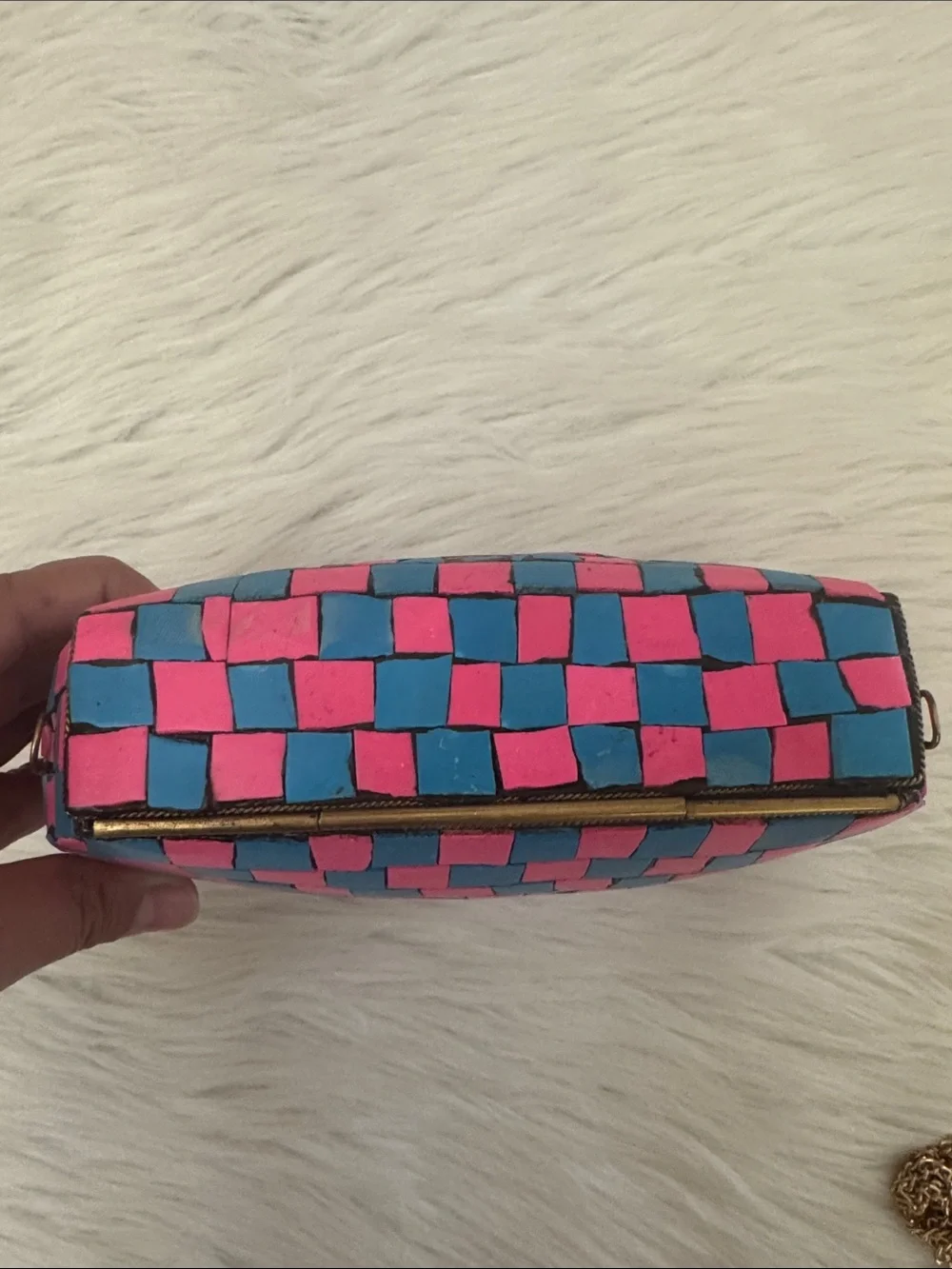 RAMLA Handcrafted Pink & Blue Mosaic Clutch Crossbody Bag
